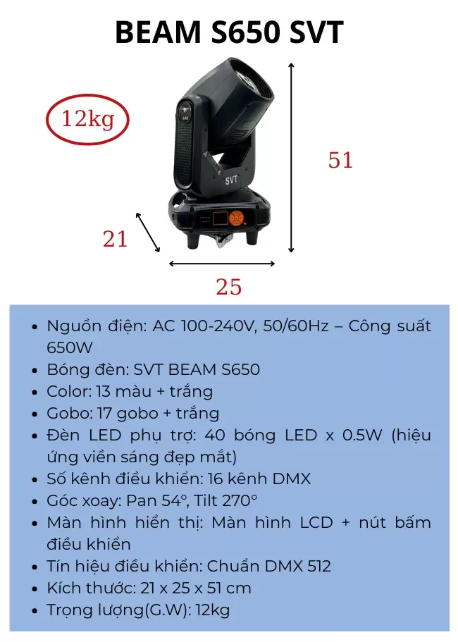 Thông số đèn BEAM S650 SVT